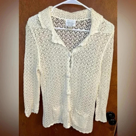 Christopher & Banks women’s cream hand crochet sweater cardigan - Picture 1 of 4